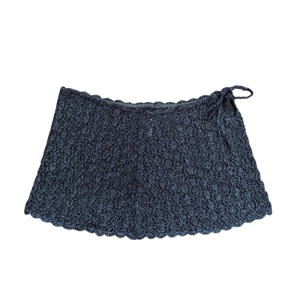 Becca by Rebecca Virtue y2k Crochet Swim Cover Up Skirt Metallic Silver M-L